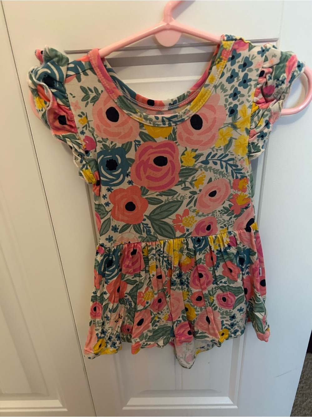 Little Sleepies Garden Print Flutter Sleeve Dress in Pink, Yellow & Green